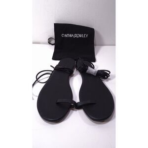 Cynthia Rowley Women's Black Leather Toe Ring Tie Up Flats Sandals Sz 9 NWOT 145